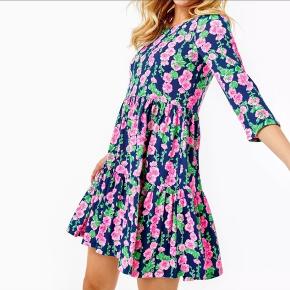 Lilly Pulitzer Geanna Swing Dress Turquoise Oyster Bay Navy So Devine Medium NWT - Picture 1 of 5